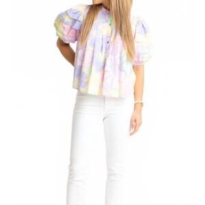 NEW KARLIE floral pleat sleeve top in lavendar